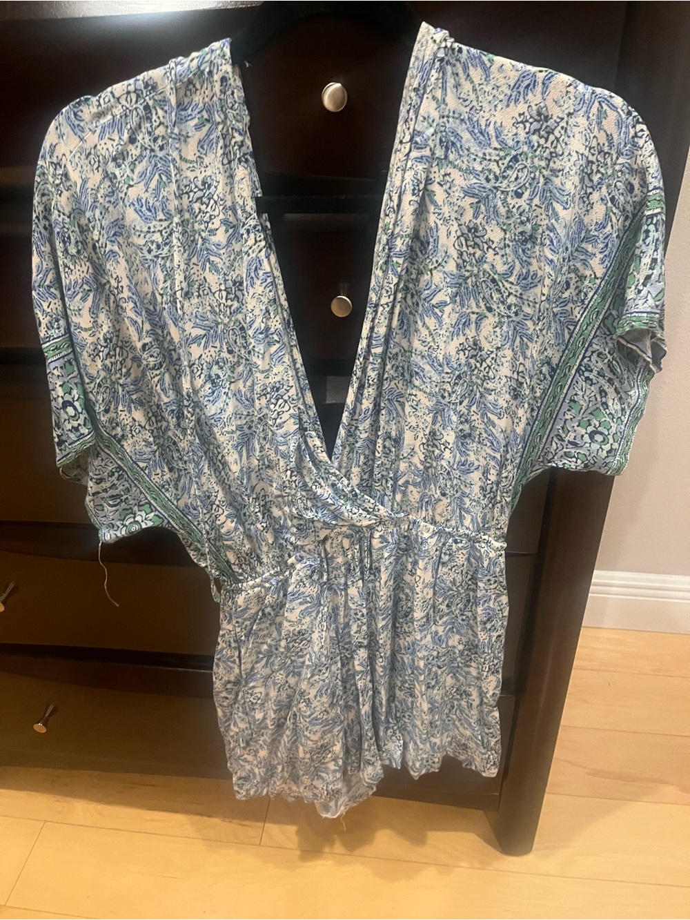 Vici Blue and White Floral Surplice Tunic Top